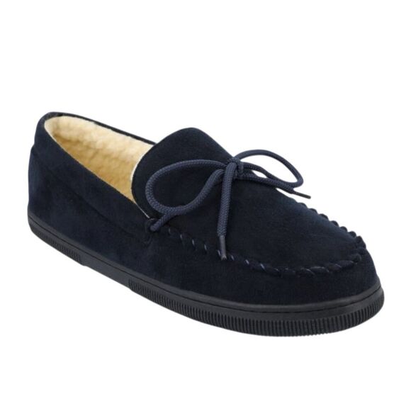 Vance Mens Shearling Slip-on Moccasin Slipper Navy Blue Size 11M - Picture 1 of 9